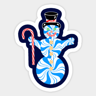 Blue Peppermint Snowman with Candy Cane Sticker
